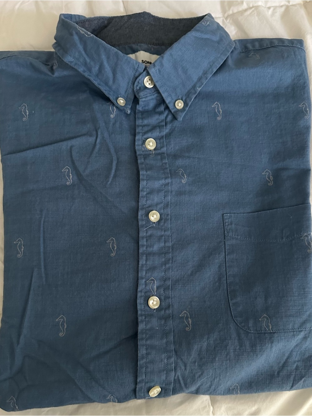 Men’s Button Down XL…Blue Short Sleeve:Seahorses….Sonoma:Good for Life